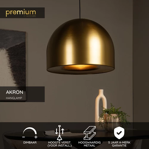 Lucide AKRON - Hanglamp - Ø 50 cm - 1xE27 - Mat Goud / Messing | Premium - USP